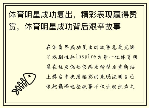 体育明星成功复出，精彩表现赢得赞赏，体育明星成功背后艰辛故事