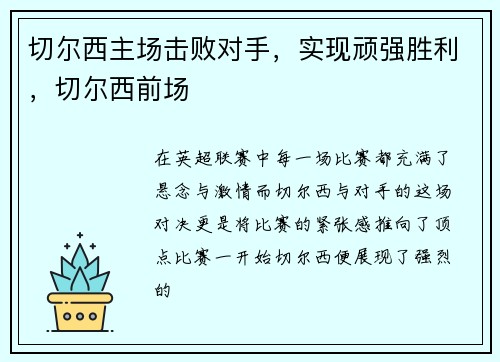 切尔西主场击败对手,实现顽强胜利,切尔西前场