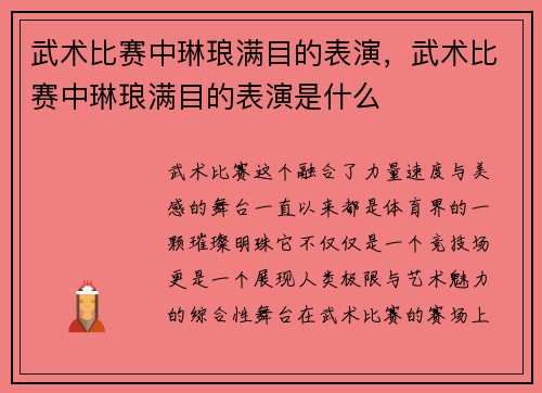 武术比赛中琳琅满目的表演，武术比赛中琳琅满目的表演是什么