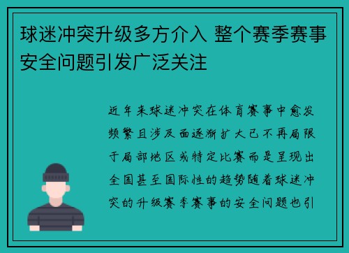 球迷冲突升级多方介入 整个赛季赛事安全问题引发广泛关注